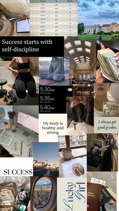 a collage of photos with the words success starts with self - descripte