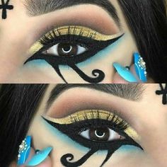 Egyptian Nails Cleopatra, Cleopatra Makeup Ideas, Cleopatra Make-up, Cleopatra Halloween Makeup, Makijaż Sugar Skull, Egyptian Make Up, Egypt Makeup, Egyptian Eye Makeup, Cleopatra Makeup