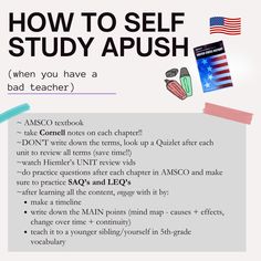 a poster with the words, how to self study apushh and an american flag