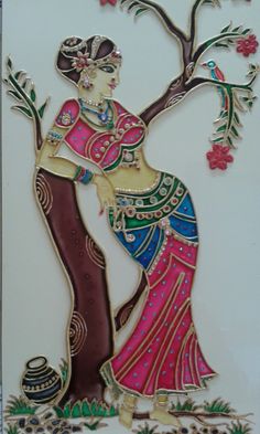 Rajasthani Painting, Glass Painting Patterns, 3d Fabric, Saree Painting, Fabric Painting Techniques, Glass Painting Designs, 3d Quilling, Fabric Paint Designs, African Art Paintings