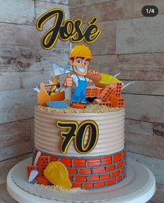 there is a cake that has been made to look like a construction worker on it