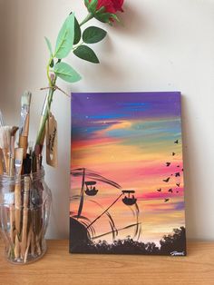 Simple Canvas Paintings, Cute Canvas Paintings, Easy Canvas Art, Art And Painting, Canvas Painting Designs, Art Painting Gallery, Small Canvas Art, Paint Night, Creative Painting