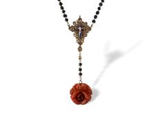 This stunning and rare, antique gothic reliquary crucifix rosary makes the perfect gift for religious reliquary collectors and for the medieval, renaissance, got Tudor lover in your life. It goes perfectly with your more casual attire and is a great conversation starter.  This upcycled rosary has a large, 18th century, Bulgarian crucifix as its centerpiece. The double sided reliquary is bronze filigree and has a double sided,  hand painted, porcelain reliquary crucifix in its center. On the fron Gothic Rosary, Medieval Jewelry, Rosary Necklace, Painted Porcelain, Casual Attire, Lovers Gift, Jewelry Lover, Rare Antique, Pink Ribbon