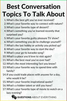 Running out of things to talk about? These conversation topics are perfect for keeping your discussions lively and engaging. Whether you're meeting someone new or catching up with friends, these prompts will help you connect in meaningful ways.   Pin this now and use these topics to spark memorable conversations! Initiating Conversation Activities, Things To Start A Conversation With Your Crush, Topics To Talk About With Friends, Conversation Topics For Friends, How To Make Small Talk, Late Night Conversations Topics, How To Start A Conversation, Topic To Talk About With Friends, Things To Talk About With Friends