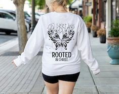 cute christian sweatshirts for women plus size Rooted In Christ