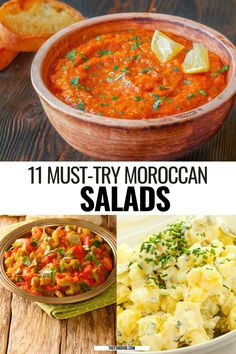 different types of salads with text overlay that reads 11 must try moroccan salads