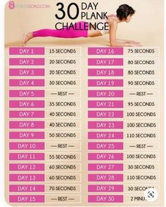 the 30 day plank challenge is shown in pink