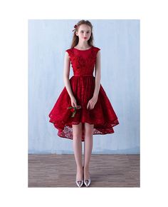 Buy gorgeous burgundy red lace high low homecoming prom dress with appliques at cheap price online. Free stable shipping and pro custom service since 2009. High Low Evening Dresses, Red Evening Gown, Backless Cocktail Dress, Burgundy Prom, Prom Dress Evening, Red Homecoming Dresses, Red Bridesmaids, Banquet Dresses, Red Wedding Dresses