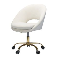 a white office chair with wheels and casteors