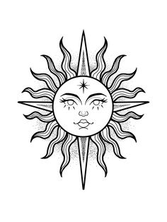 the sun with its face drawn in black and white