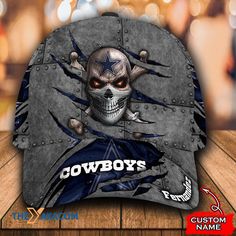 Shipping from the US. Easy 30 day return policy, 100% cotton, Double-needle neck, sleeves and hem; Roomy Unisex Fit. Dallas Cowboys Skull, Baseball Caps Fashion, American Football Team, Classic Hats, Hat Men, Print 3d, Cap Design, Dallas Cowboys, American Football