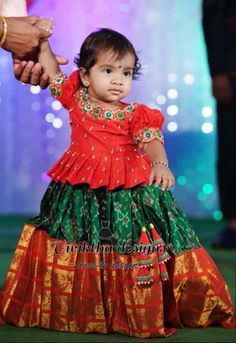 Ikkat Pattu Langa For Kids, Kids Lehanga Blouses Designs, Langa Jacket Designs, Langa Jacket For Kids Pattu, Kanchipattu Lehenga, Kids Lehanga Design, Langa Jacket, Lehanga For Kids