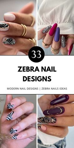 Explore colorful zebra nail art in pink, blue, red, purple, and green. Perfect for short nails and French styles. Save this pin to your nail art board and visit the article for more inspiration. Animal Print Nail Art, Print Nail Art, Animal Print Nails Art