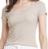 Beige Casual T-shirt For Loungewear, Casual Beige T-shirt For Loungewear, Casual Plain Scoop Neck Top, Casual Beige Short Sleeve Top For Spring, Casual Beige Short Sleeve Top For Summer, Casual Solid Scoop Neck Top, Casual Beige Short Sleeve Tops, Beige Short Sleeve Tops For Loungewear, Casual Scoop Neck Short Sleeve Top For Everyday