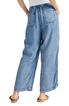 These breezy tie-waist pants are crafted from soft chambray with wide legs. 25 1/2" inseam; 20" leg opening; 11" front rise; 15 1/2" back rise (size Medium) 100% lyocell Machine wash, tumble dry Imported Wide Leg Chambray Pants Outfits, Purple Linen Pants Outfit, Chambray Pants Outfit, Modest Pants, Linen Pants Outfit, Chambray Pants, Summer Pants Outfits, Tie Waist Pants, Denim Pants Women