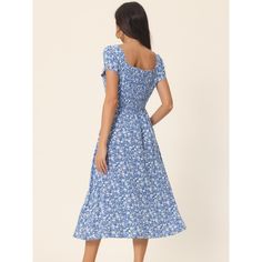 This midi dress will flatter any body shape, making it a timeless addition to any wardrobe. Casual floral dress is perfect for casual, daily, vacation, beach, holiday, wedding, office, family gathering, etc. The casual boho dress has a chic and understated design that makes it easy to accessorize with your favorite shoes. Casual floral dress is perfect for casual, daily, vacation, beach, holiday, wedding, office, family gathering, etc. Non-stretch Knee-length Beach Sundress, Casual Non-stretch Sundress For The Beach, Summer Floral Midi Dress For Brunch, Knee-length Fitted Midi Dress For Vacation, Fitted Knee-length Midi Dress For Vacation, Casual Dress For Garden Party And Vacation, Non-stretch Floral Print Sundress For Summer, Summer Midi Sundress For Daytime, Blue Maxi Dress With Ditsy Floral Print For Summer