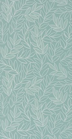 a blue and white wallpaper with leaves in the middle, on a light green background