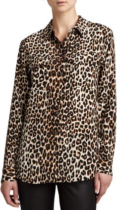 Equipment Slim Signature Leopard-Print Blouse Equipment Blouse, Slim Blouse, Shop Equipment, Printed Silk Blouses, Leopard Print Shirt, Akris Punto, Orange Blouse, Blouse Nordstrom, Animal Print Blouse