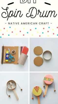 some crafts that are made out of toilet paper and cardboard with the words diy spin drum