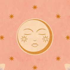 an illustration of a sleeping moon with stars around it