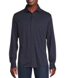 From Cremieux&#x2C; this shirt features:Geo printSpread collarLong sleevesButton-front closureJersey fabrication100% Supima CottonMachine wash/tumble dryImported. Printed Button-up Shirt For Fall, Casual Patterned Shirt For Work, Collared Patterned Tops For Fall, Collared Patterned Tops With Button Closure, Patterned Collared Tops For Fall, Fall Patterned Collared Tops, Fall Season Printed Shirt With Collar, Patterned Spread Collar Top For Work, Fitted Patterned Collared Shirt