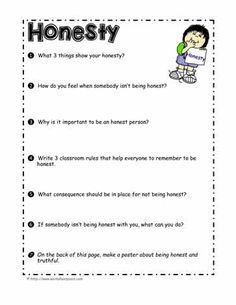 a worksheet with the words honesty written on it and an image of a person holding