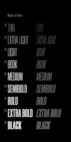 a black and white poster with the words extra light written in different font styles on it