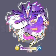 an image of a dragon with the word neon on it's chest and head