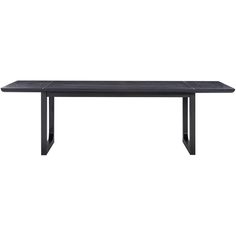 a rectangular table with black metal legs and a dark wood top, against a white background