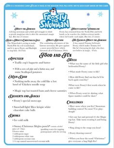 the menu for frozen food and drink is shown in blue, with snowflakes on it