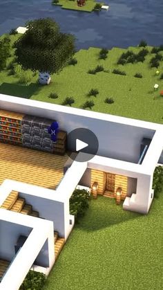 an aerial view of a modern house in minecraft