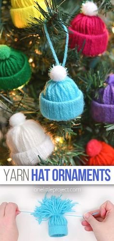 handmade christmas ornaments modern christmas ideas, christmas garden decorations, christmas crafts, christmas gift ideas, christmas photoshot ideas, christmas party decoration, christmas ornaments #christmascrafts Christmas Ornaments School Craft, Yarn Hat Ornaments Diy Christmas, Tree Ornament Crafts For Kids, Yarn Ornaments For Kids, Ornaments For Teens To Make, Yarn Hat Ornaments Diy, Winter Hat Ornaments Diy, Yarn Christmas Crafts For Kids, Hat Ornaments Made With Yarn