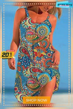 Women's Casual Dress Ethnic Dress Shift Dress Paisley Print Strap Mini Dress Vintage Ethnic Outdoor Daily Sleeveless Loose Fit Blue Spring Summer S M L Xl Xxl Multicolor Paisley Print Beach Dress, Casual Multicolor Print Sleeveless Beach Dress, Multicolor Bohemian Printed Sleeveless Dress, Bohemian Sundress With Colorful Pattern, Bohemian Multicolor Printed Sleeveless Dress, Casual Patterned Sleeveless Dress For The Beach, Bohemian Sundress With Colorful Pattern For Beach, Blue Boho Print Sleeveless Sundress, Multicolor Sleeveless Dress For Beach Season