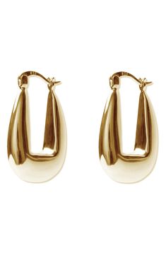 A chunky, tapered silhouette amplifies the shine of sterling silver hoops that instantly elevate any outfit. 1" drop; 1/4" width Snap-post closure Sterling silver or goldtone plate Imported Chunky Hoop Earrings, Platform Slippers, Earrings In Gold, Sterling Silver Hoops, Designer Clothes For Men, Keep Jewelry, Tie And Pocket Square, Silver Hoops, Autumn Fashion Women