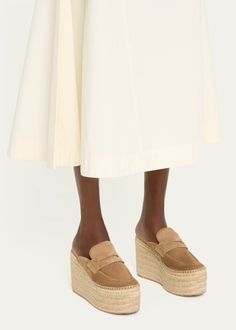 Gianvito Rossi Suede Penny Loafer Platform Espadrille Mules - Bergdorf Goodman Loafer Platform, Platform Mules, Platform Espadrilles, Platform Loafers, Penny Loafer, Diy Shoes, Penny Loafers, Bergdorf Goodman, Shoe Game