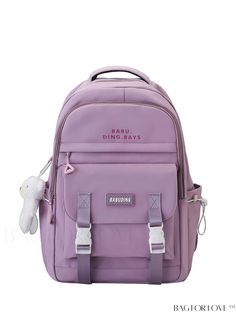 BagForLove - Stylish Multi-Pocket Backpack with Letter Patch Design Patch Backpack, Beige Backpacks, Kawaii Backpack, Backpack Patches, Letter Bag, Cartoon Bag, Purple Backpack, Pocket Letters, Classic Backpack