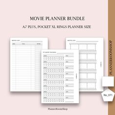 the movie planner bundle is shown in three different sizes