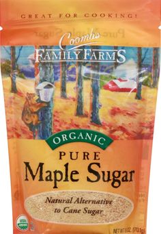 organic maple sugar is shown in the bag, with an image of a bear on it