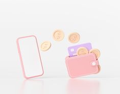 a pink case with some coins coming out of it and another one in the background