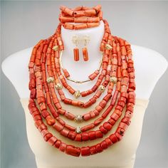 African Jewelry Set Coral Beads Jewellery Set Coral Beads Bridal Necklace Bracelet Earrings Set Nigerian Wedding Coral Beads Necklace Set Brides Owanbe Styles, High Quality Nature, Asoebi Style, Jewerly Set, Necklace Collection, Wedding Party Dress