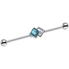 a surgical steel bar with blue stone in the center