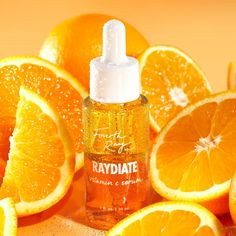 RAYdiate Vitamin C Elixir | ColourPop Fourth Ray, Fourth Ray Beauty, Vitamin C Face Serum, Skincare Products Photography, Best Serum, Cosmetics Photography, Glow Skin, Beauty Products Photography, Turmeric Root