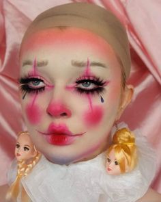 Valentine’s Day Clown Makeup, Pink Clown Outfit, Pink Clown Aesthetic, Cupid Clown, Pierrot Clown Makeup, Pastel Clown Makeup, Soft Clown Makeup, Clown Makeup Pretty, Clown Inspired Makeup