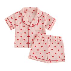 Fall in love with our HEARTS Muslin Pyjamas for baby girls! Featuring a playful hearts pattern, these pyjamas are perfect for Valentine's Day, or keeping cool and comfortable in the summer. Designed for your little sweetheart, these pyjamas are a must-have! Playful Printed Cotton Sleepwear, Cute Printed Cotton Sleepwear, Sweet Cotton Sleepwear For Pajama Party, Cotton Sleepover Sets For Summer, Playful Pink Cotton Sleepwear, Playful Pink Printed Sleepwear, Cute Printed Sets For Sleepover, Pink Cotton Sleepover Set, Cute Printed Loungewear Sets