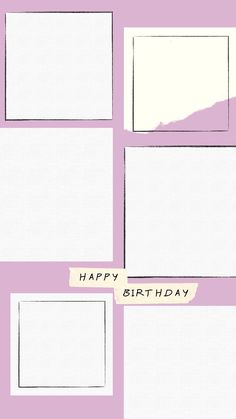 a pink and white birthday card with four squares