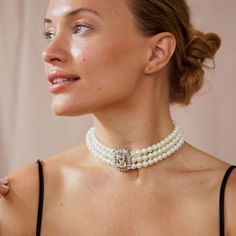 Three Row Pearl & Crystal Choker – The Well Appointed House