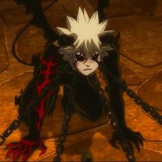 an anime character with white hair and black eyes standing in the middle of a floor