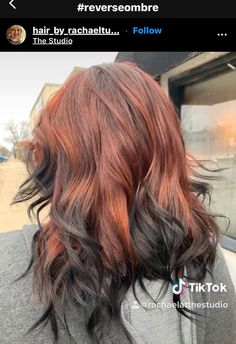 Ginger Hair Black Underneath, Ginger Hair With Dyed Ends, Natural Red Hair With Black Underneath, Copper Hair With Black Underneath, Ginger With Dark Highlights, Hair Dye Ideas For Redheads, Copper Hair With Black Money Piece, Dyed Tips Long Hair