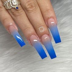 Ambre Nails, Stone Nails, Basic Nail, Blue Ombre Nails, Art 101, Shape Nails, Long Acrylic Nail Designs, Blue Acrylic Nails