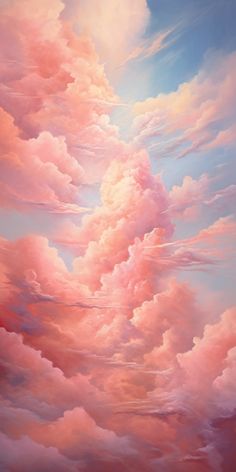 a painting of pink clouds against a blue sky